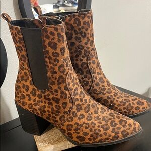 Express Brown Leopard Ankle Booties